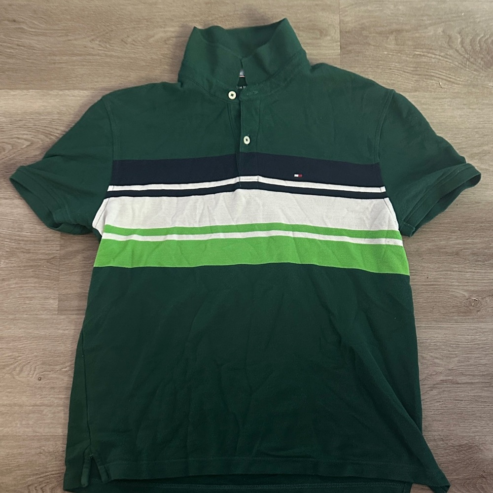 Used Tommy Hilfiger Logo Mens Striped Cotton Polo Shirt Size Large